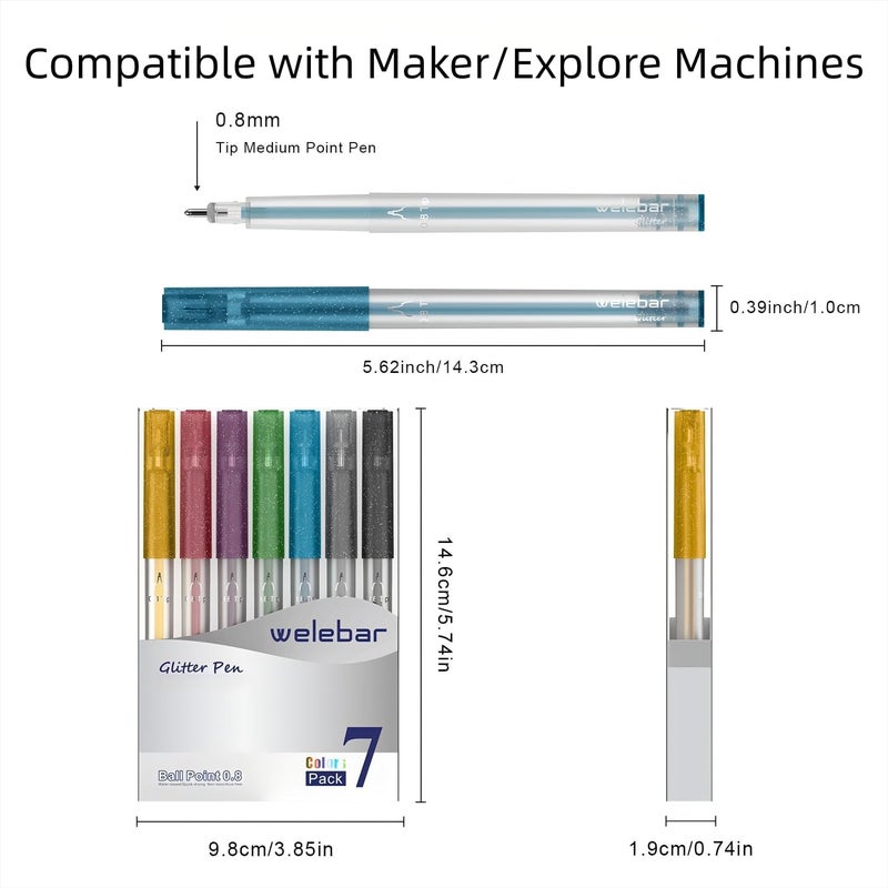 welebar Glitter Gel Pen Set Compatible with Cricut Maker 3/Maker 4/Maker/Explore 3/Explore 4/Air 2/Air, 0.8 Tip Glitter Pen Set of 7 Pack Medium Point Pen, Writing, Drawing, Invitations, Cards - Image 4